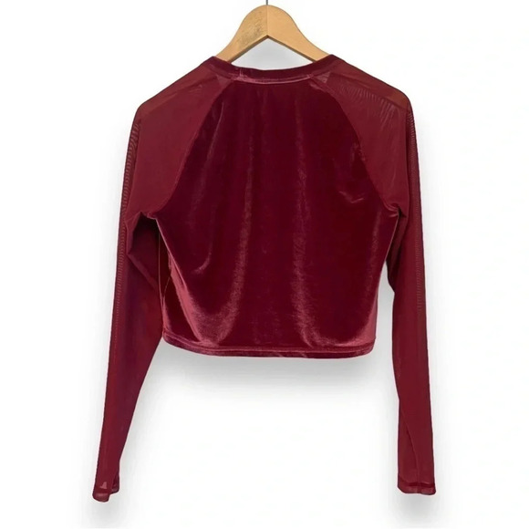 PUMA Stretch Velvet And Mesh Long Sleeve Burgundy Crop Top Style 516560 Size XL - Picture 6 of 8